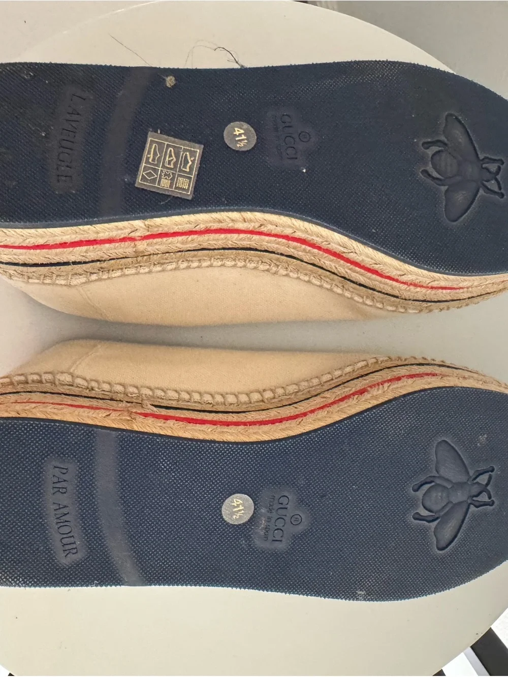 Gucci Beige Canvas Platform Espadrille Sneakers with Red and Green Stripe